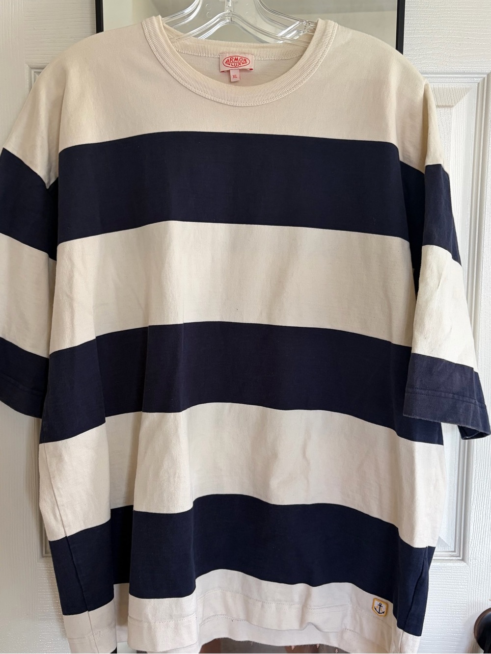 Armor Lux Navy and Cream Striped Crewneck Tee
